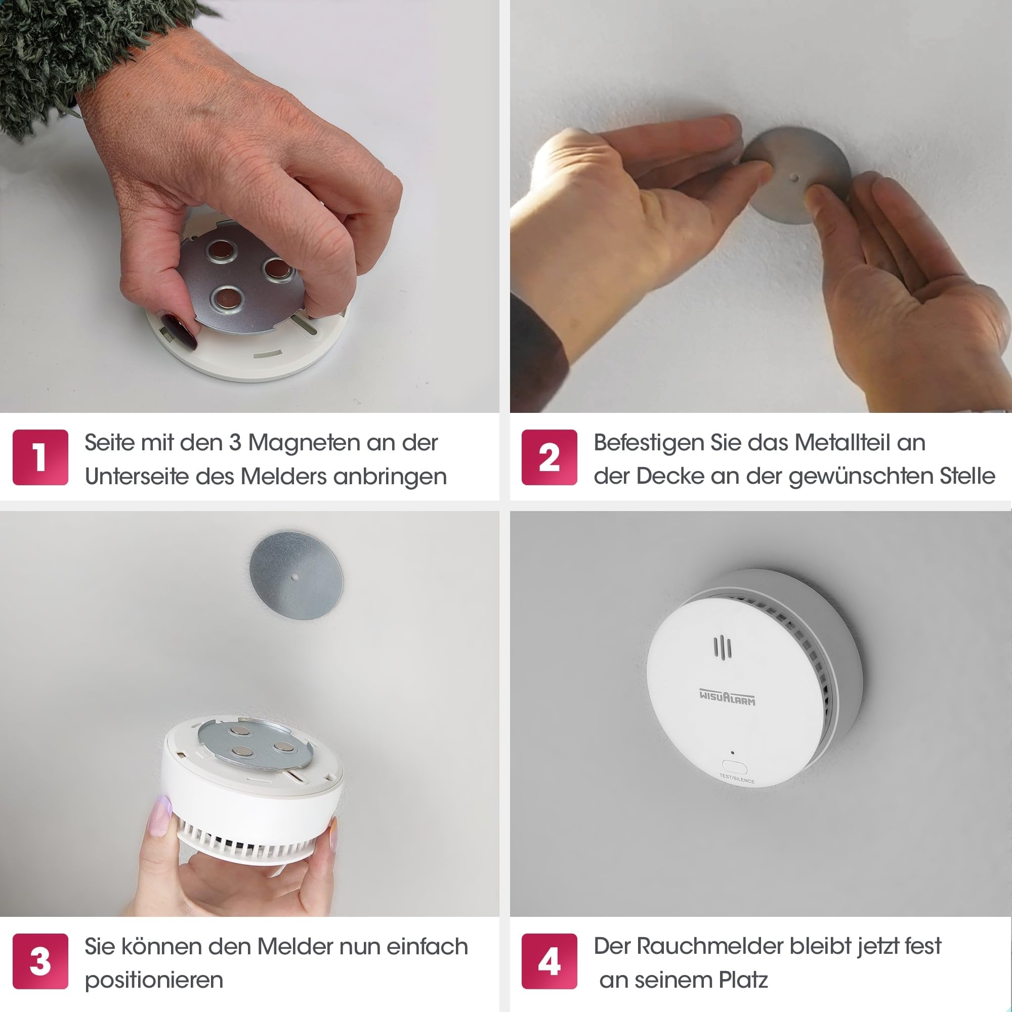 SAVS RMAX-60 Magnethalterung Rauchmelder Magnethalter 60mm - 10 Stück Set - Magnetbefestigung für Feuermelder - Brandmelder Magnetplatten Halterung - Magnet Befestigung Selbstklebend mit Klebepads