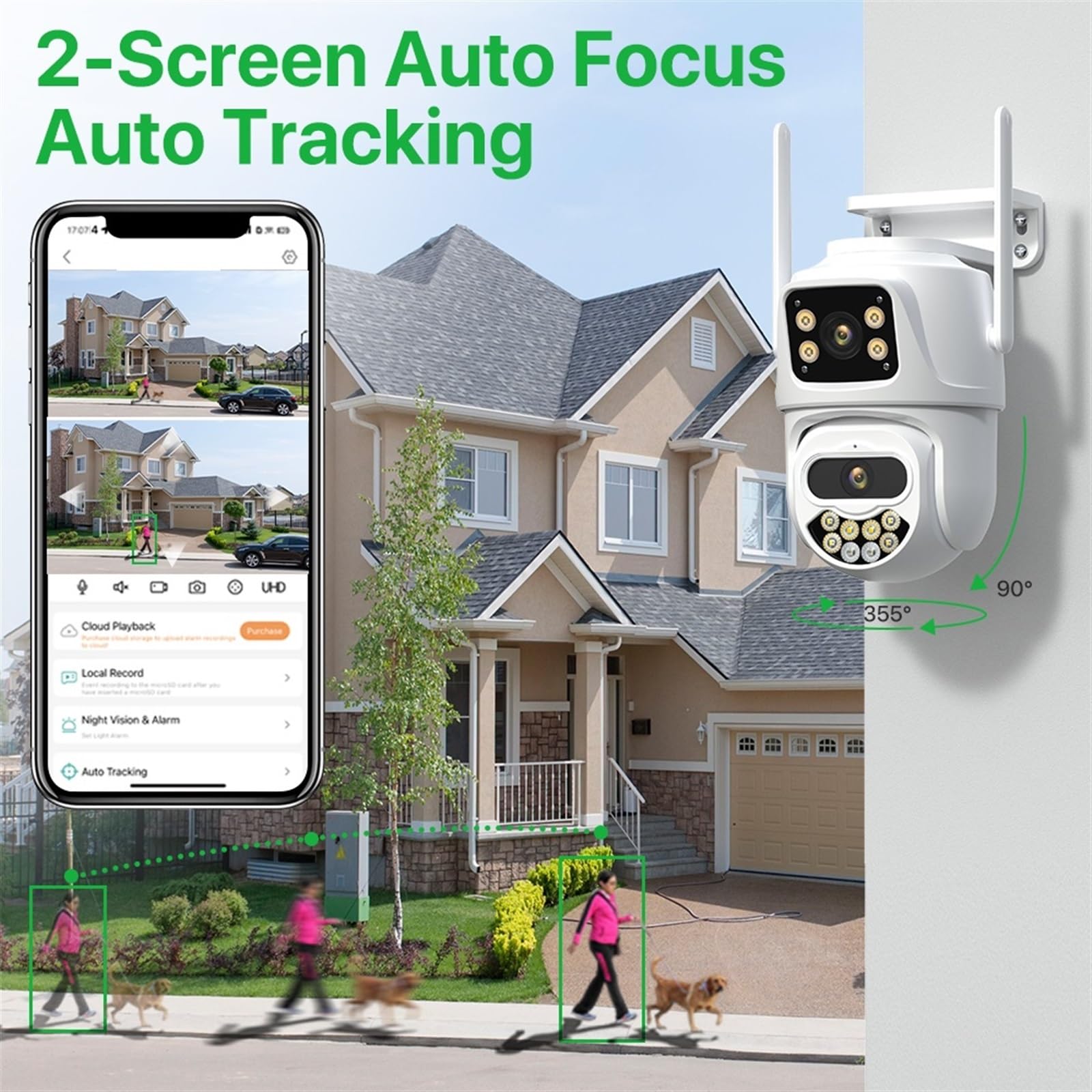 Telecamera di sicurezza, Telecamera IP di sicurezza wireless esterna 4K 8MP HD PTZ Wi-Fi con doppio obiettivo sorveglianza stradale tracciamento automatico(8MP NO SD Card)