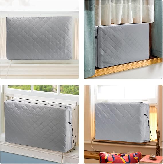 2 Pack Indoor Outdoor Window Air Conditioner Cover Adjustable Window AC Unit Cover with Drawstring Double Insulation 21x16x3.5 for Inside Dust-Proof Waterproof 21x16x15 for Outside