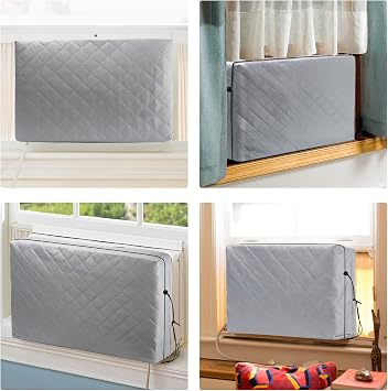 2 Pack Indoor Outdoor Window Air Conditioner Cover Adjustable Window AC Unit Cover with Drawstring Double Insulation 21x16x3.5 for Inside Dust-Proof Waterproof 21x16x15 for Outside