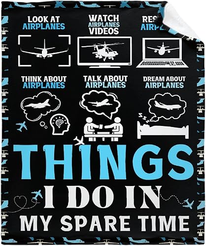 Manta de avión, regalo para piloto, regalos de piloto, regalos de aviación para hombres, manta de avión de franela suave y esponjosa, decoración de