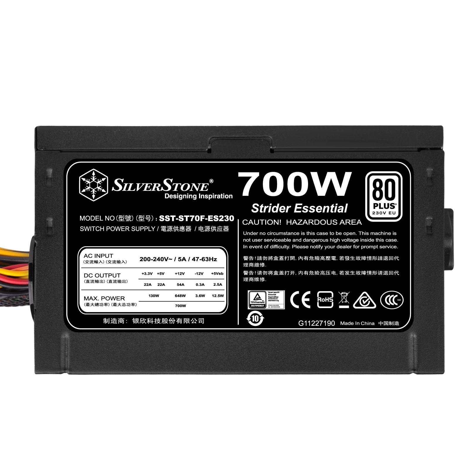 Silverstone SST-ST70F-ES230 – Strider Essential Serie, 700 W 80 Plus 230 V EU ATX alimentatore silenzioso per PC con ventola da 120 mm