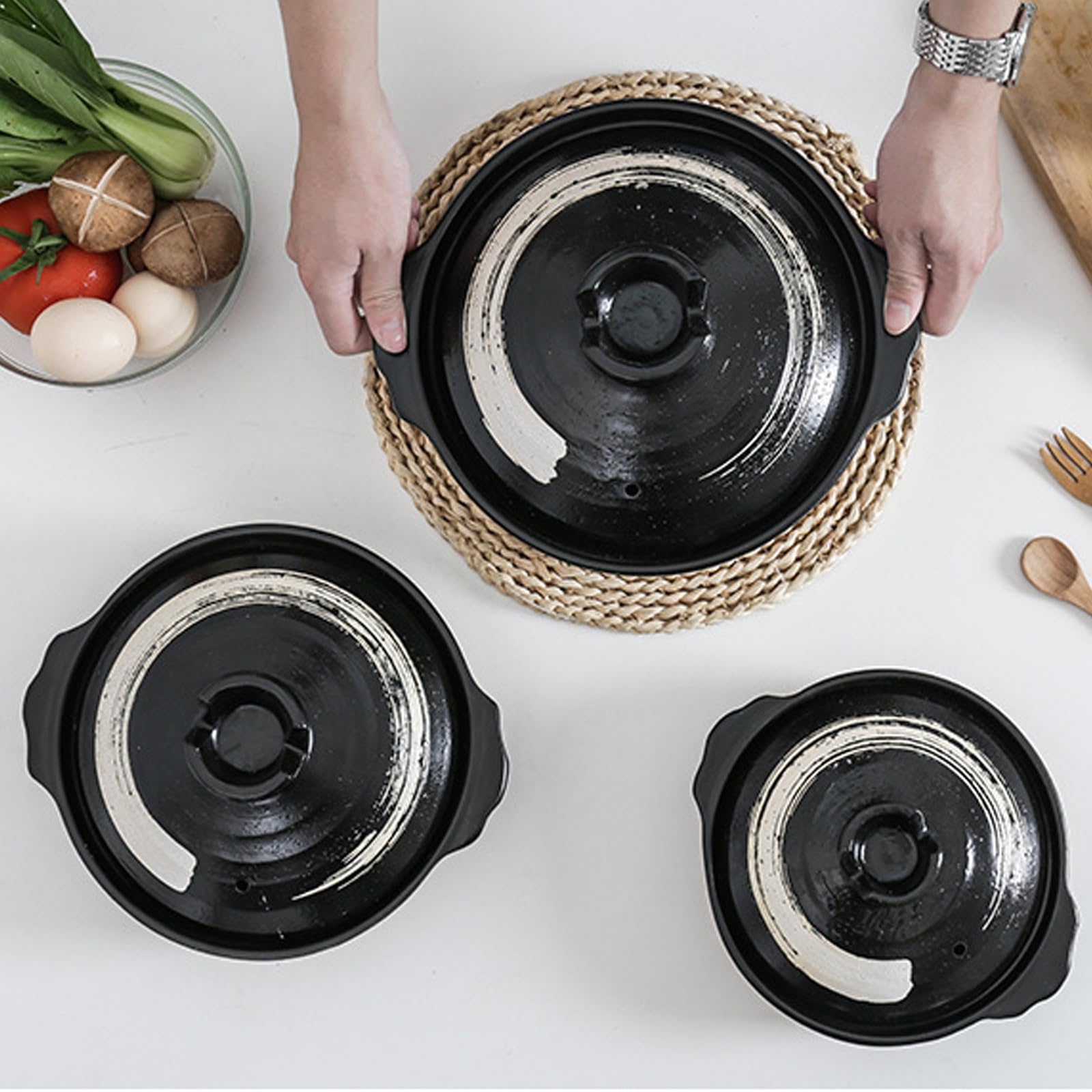 Ceramiczny garnek do zapiekania z pokrywką, odporny na wysokie temperatury garnek do zupy 1,2 l, do gotowania w domu i gulaszu, idealny na kolację
