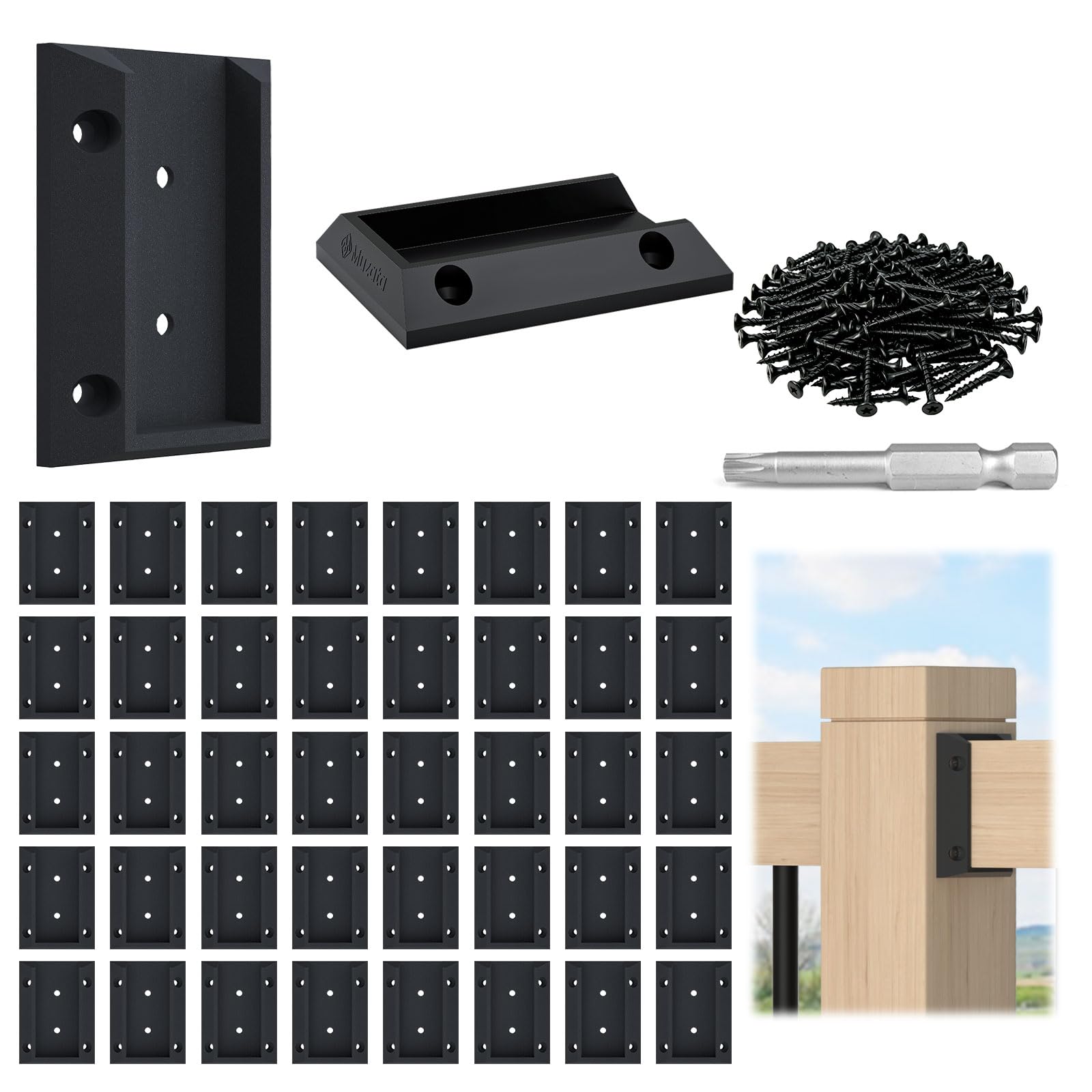 Muzata 40Pack Deck Railing Connectors Deck Post Handrail Connector Brackets Wood Composite Railing Post Rail Support Kit Fit for 3.5”x1.5” Handrail Rail