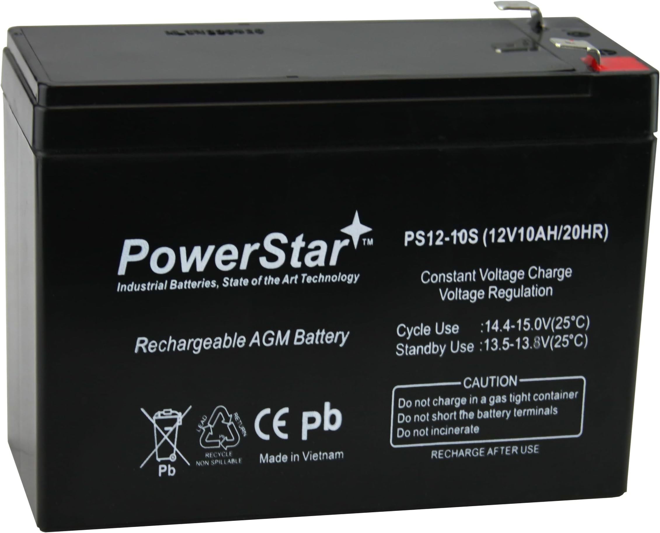 PS12-10S 12 Volt 10Ah AGM SLA VRLA battery replaces PowerCell PC1272-F1 Battery