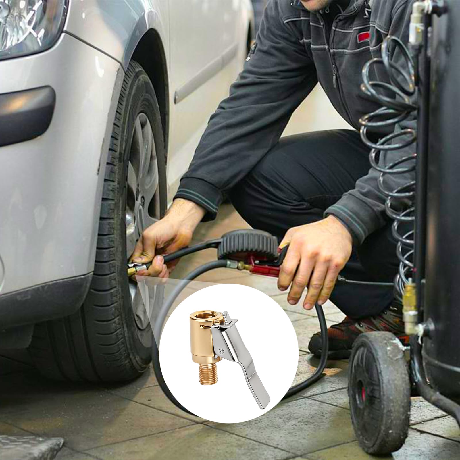 Tyre Inflator Adaptor,2PCS Brass Tyre Valve Air Pump Clip Car Pump Tire Air Chucks with Thread Nozzle Adapters Open End Car Truck Tyre Tire Inflator Valve Connector for Car Truck （8mm） - 5