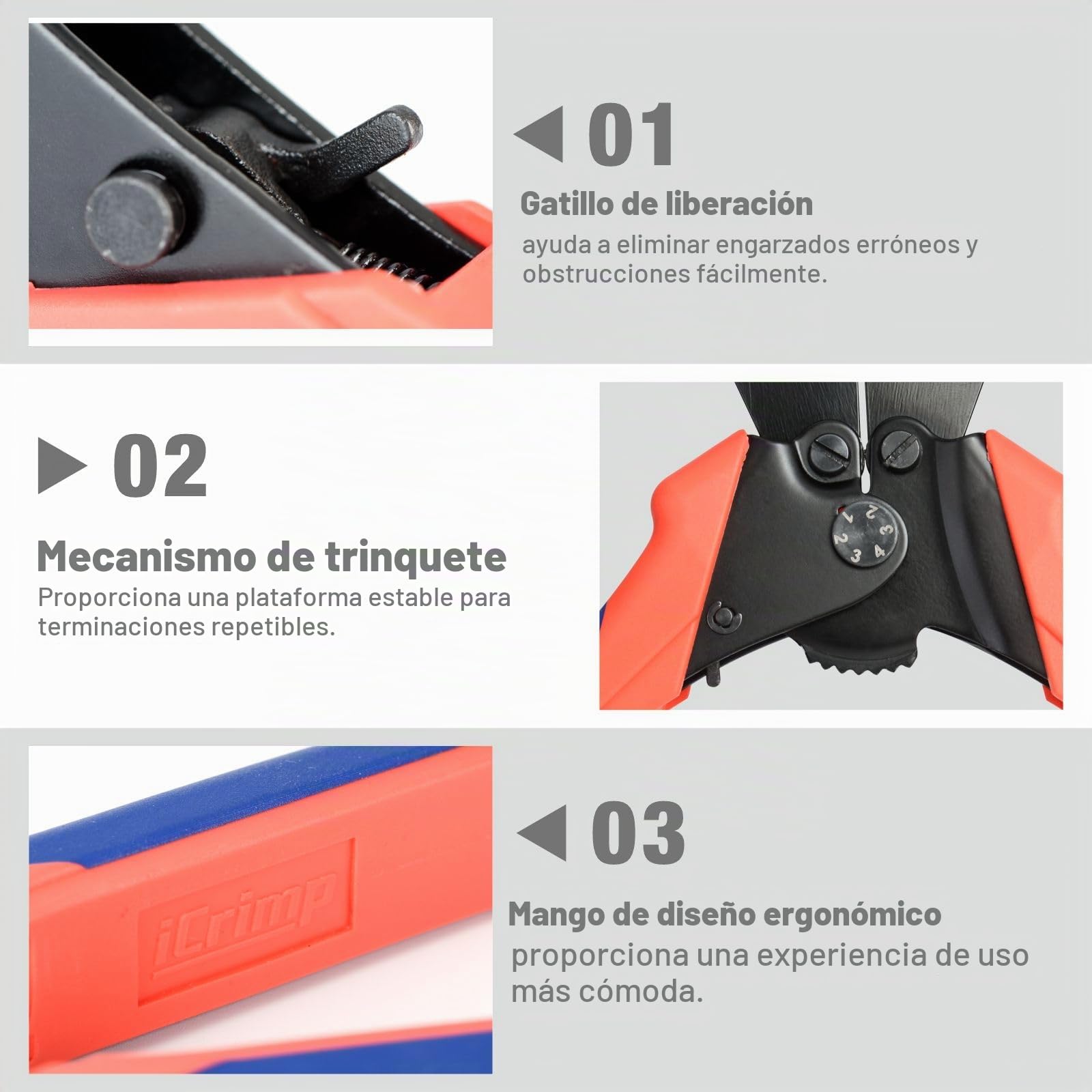 Herramienta de crimpado de cables iCrimp, alicates de crimpado con función de corte para pasacables, crimpado manual de terminales ovalados de aluminio de 0,3 mm a 3,5 mm y terminales de cables