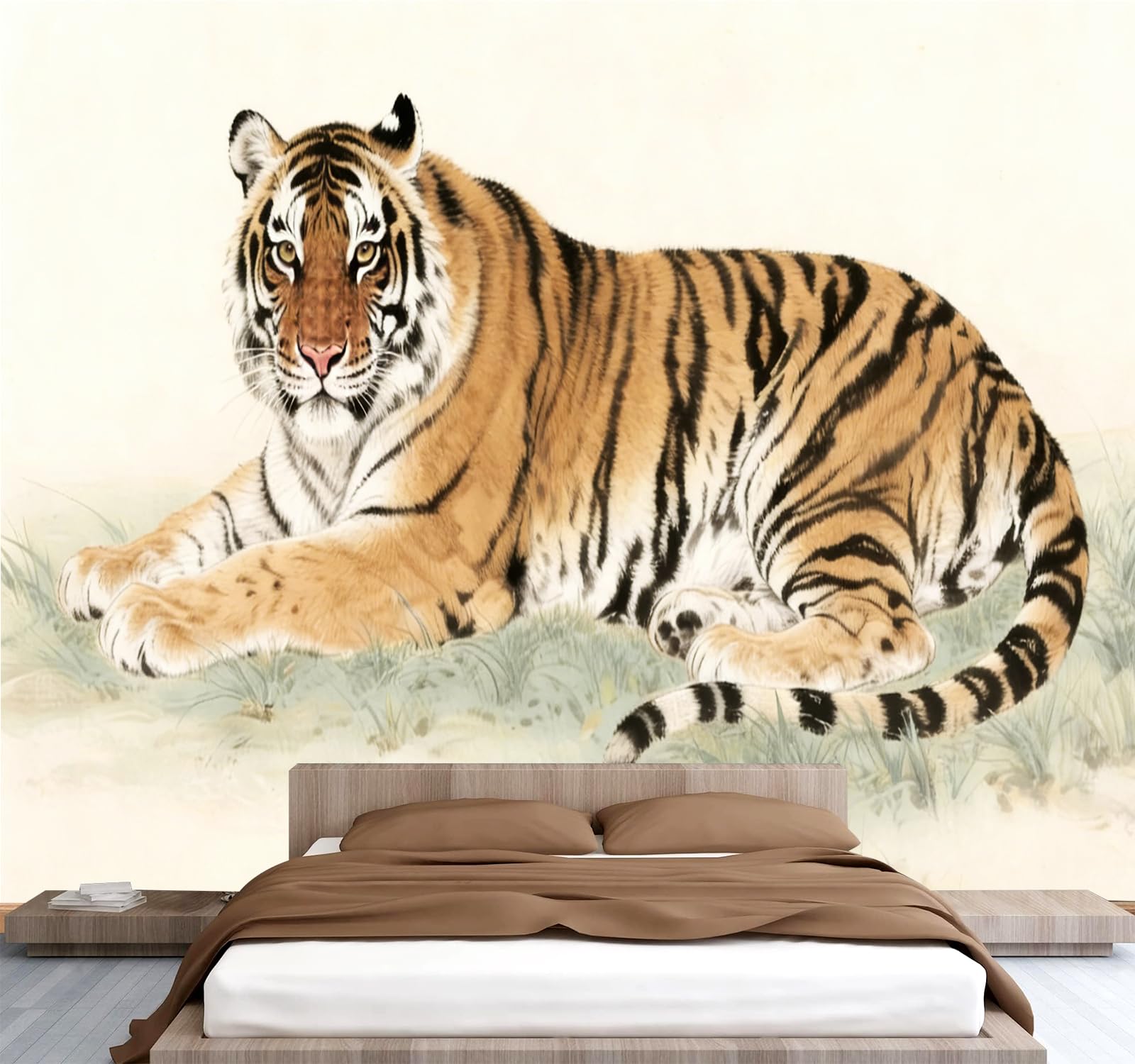 Générique Papier Peint Panoramique 3D 366x254 cm Tigre Non-tissé Murale Maison Décoration Intérieure Animaux Dessinés à La Main pour Chambre Salon Mur TV Artistique Poster Décoration Murale 1M2782