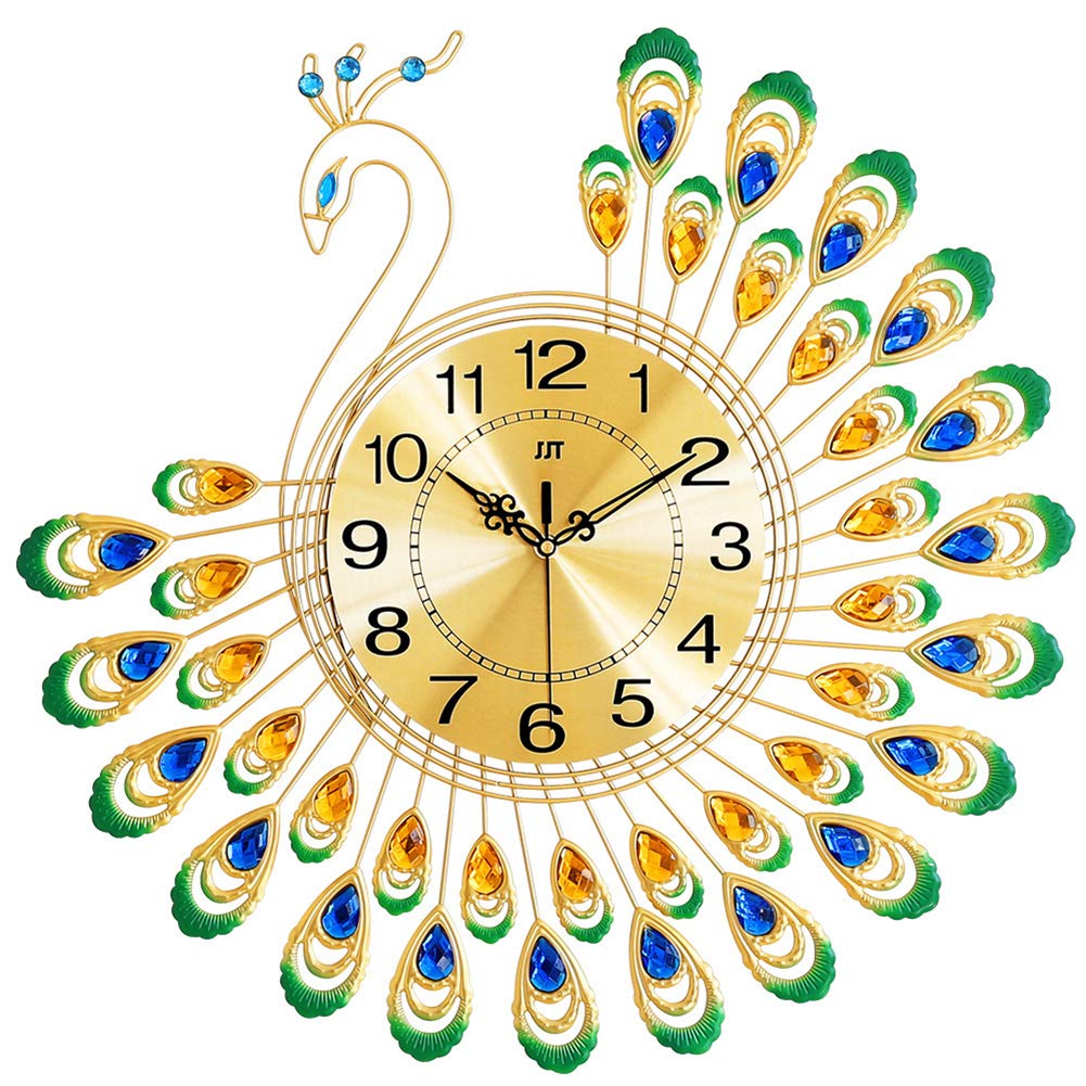 TBDdsd Wall clocks, 3D Non-Ticking Clock Iron Wall Large Shape Peacock Non Ticking Silent for Living Room Decor