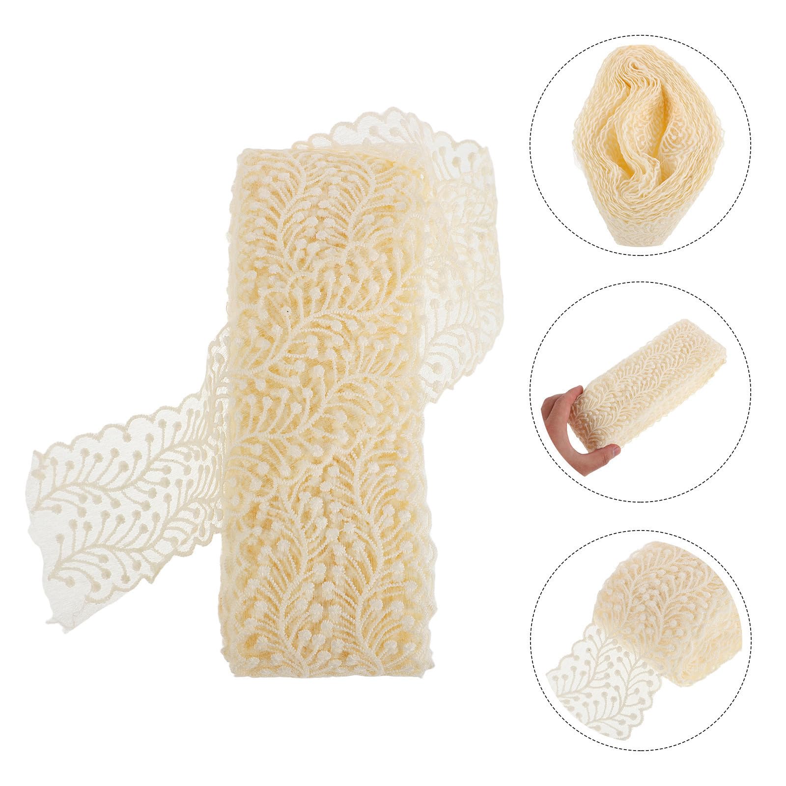 SEWACC 4 Piezas Cinta de Encaje Bordada de Seda de Leche para Diadema, Ribete Decorativo Beige, Diseño Único, Fácil DIY para Accesorios de Pelo en Bodas y Peinados Variados