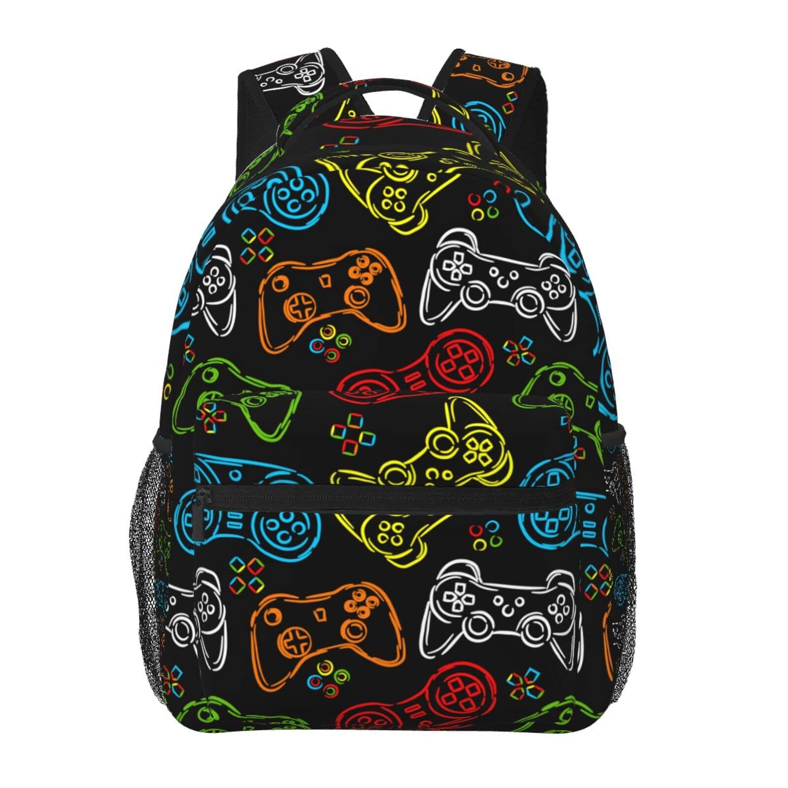 Fiokroo Game Joystick Colorful Silhouettes Backpack School Bag For Students Teens Men Women Laptop Backpacks Travel Daypack Bag With Multiple Pockets