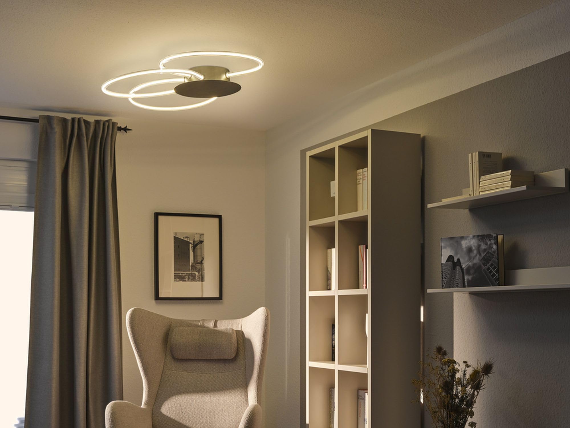Osram Decor Aura Lampada da soffitto in policarbonato curvo con LED e design a filamento, 21 W, 2200 lm, 3000 K, 830 bianco caldo, dimmerabile, grigio scuro, plastica (PC), IP20