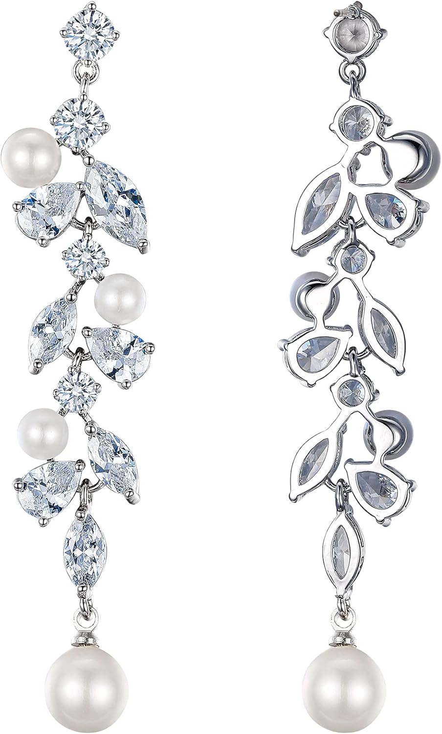 EleQueen Cubic Zirconia Simulated Pearl Teardrop Dangle Earrings Jewelry for Wedding Bridal - Image 4