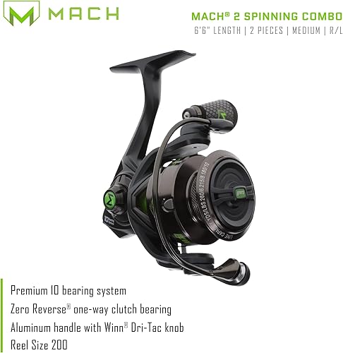 Miniatura 9 de Lew's MACH 2 Spinning Reel and Fishing Rod Combo, IM8 Graphite Blank Fishing Rod, Right or Left-Hand Retrieve, Winn Dri-Tac Ultra Handle, BlackGreen