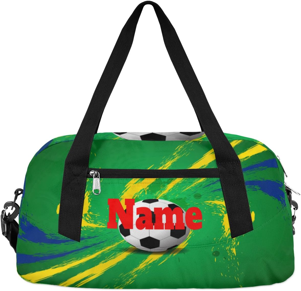Sports Ball Football Soccer Green Custom Name Kids Duffel Bags Personalized Customized Gifts Sports Gym Bag Girls Dance Bag Overnight Weekender Sleepover Carry On Travel Tote Bag for Boys Girls