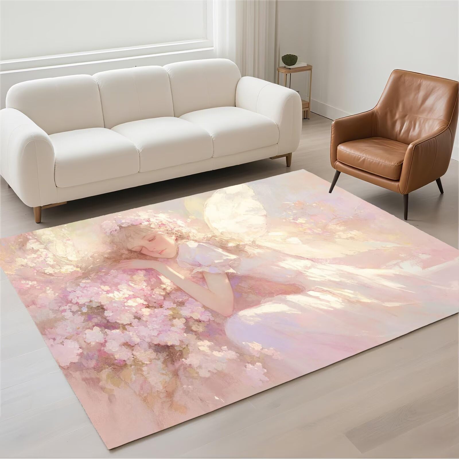 Tapis salon imperméable rose 120x180 cm lavable en machine pour une chambre moderne