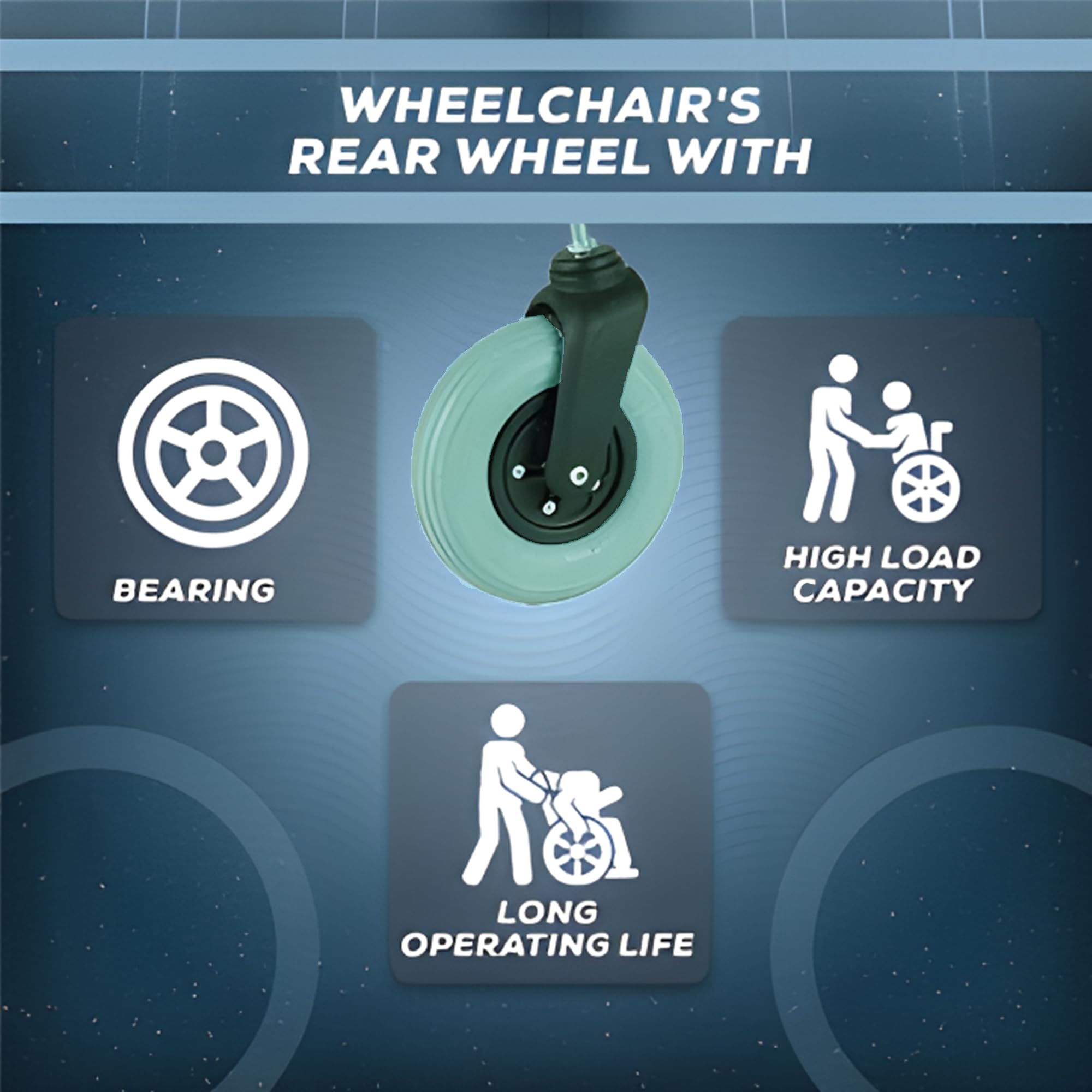 SMARTCARE 20 cm Diameter Electronic Wheelchair Front Wheel (Grey) - Enhance Your Mobility (1 Unit) 2