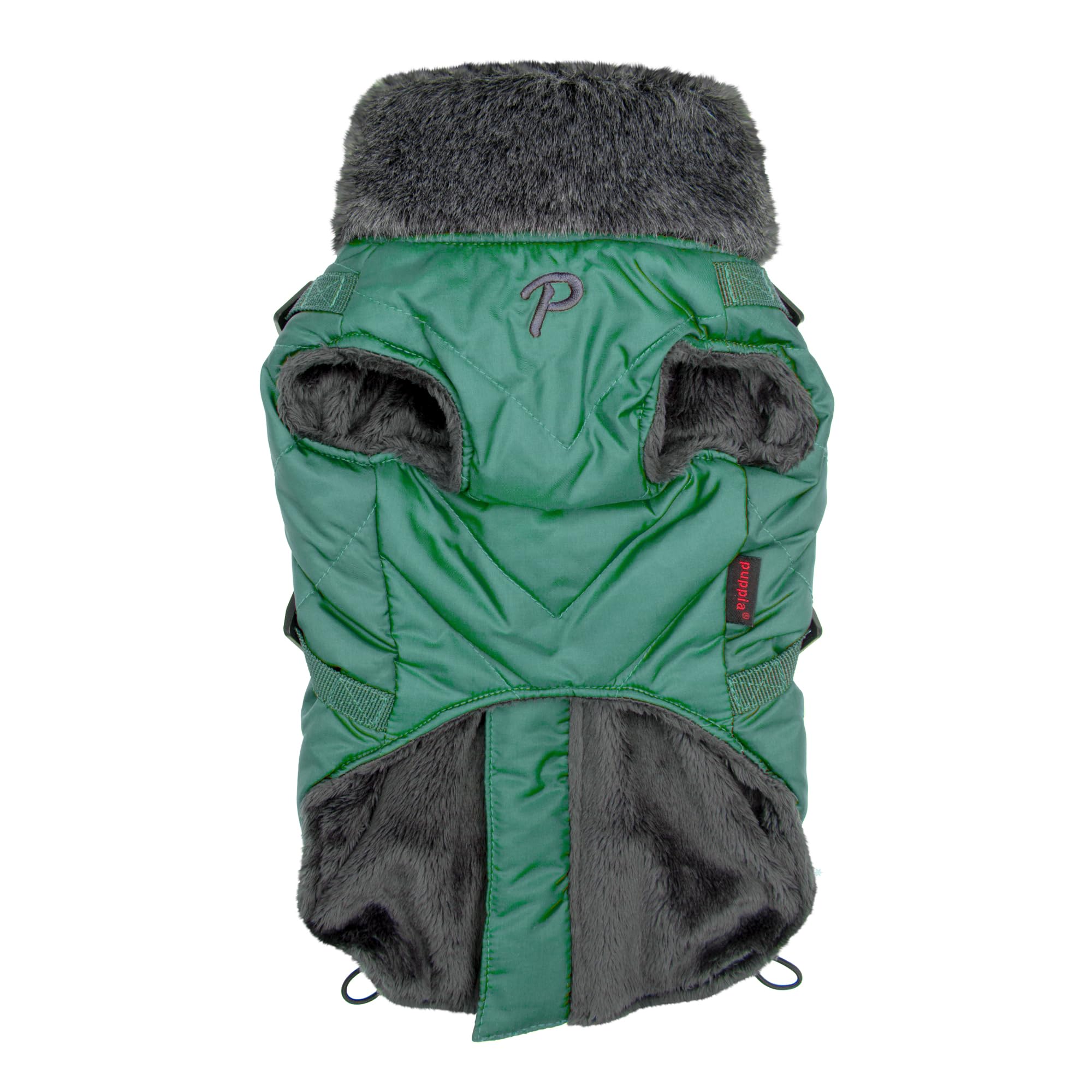Puppia Isolde Mock Neck Full Zip up Warm Winter Jumper Vest with Integrated Harness for Small and Medium Dogs Green, Medium - Image 2