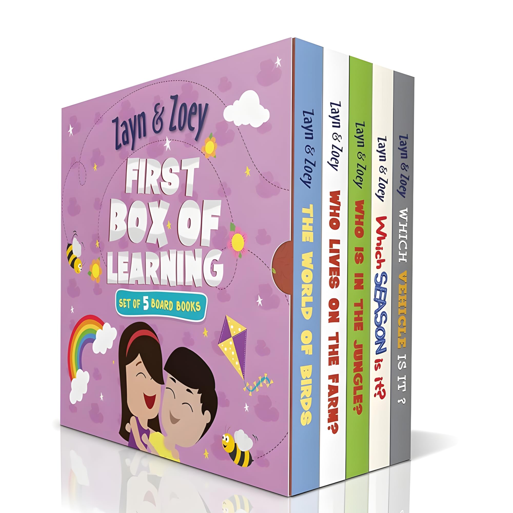 Zayn and Zoey First Box of Learning - Set of 5 board books (Vehicles, Seasons, Farm Animals, Wild Animals, Birds) - Box Set - Educational Story Book for Kids - Children's Early Learning Picture Book (Ages 0 to 4 years) 1