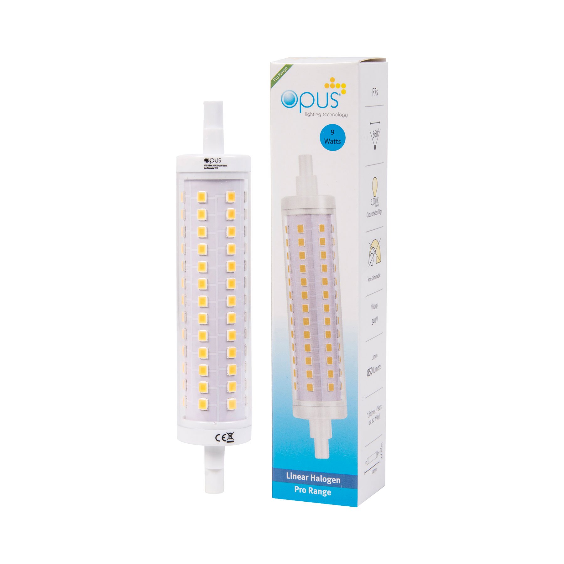 3 x Opus LED R7 118mm 9 watt R7S J118 Warm White Energy Saving Replacement Lamp