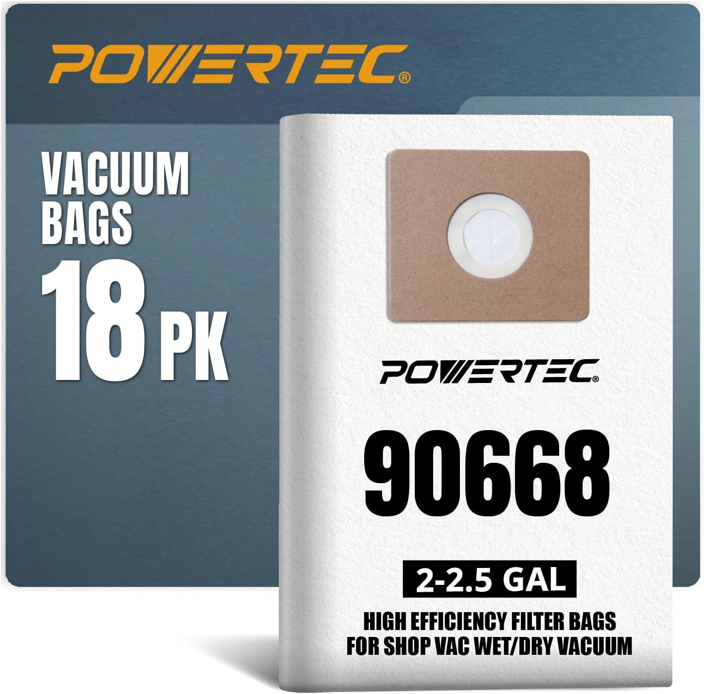 POWERTEC 90668 Shop Vacuum Bags 18PK, for Shop Vac Type B 9066800, 9066833 Filter Bags, 2-2.5 Gallon Replacement For Shop Vac Bags, Shop Vacuum Accessories (75078-P3)