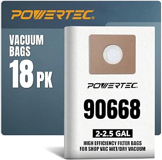POWERTEC 90668 Shop Vacuum Bags 18PK, for Shop Vac Type B 9066800, 9066833 Filter Bags, 2-2.5 Gallon Replacement For Shop Vac Bags, Shop Vacuum Accessories (75078-P3)