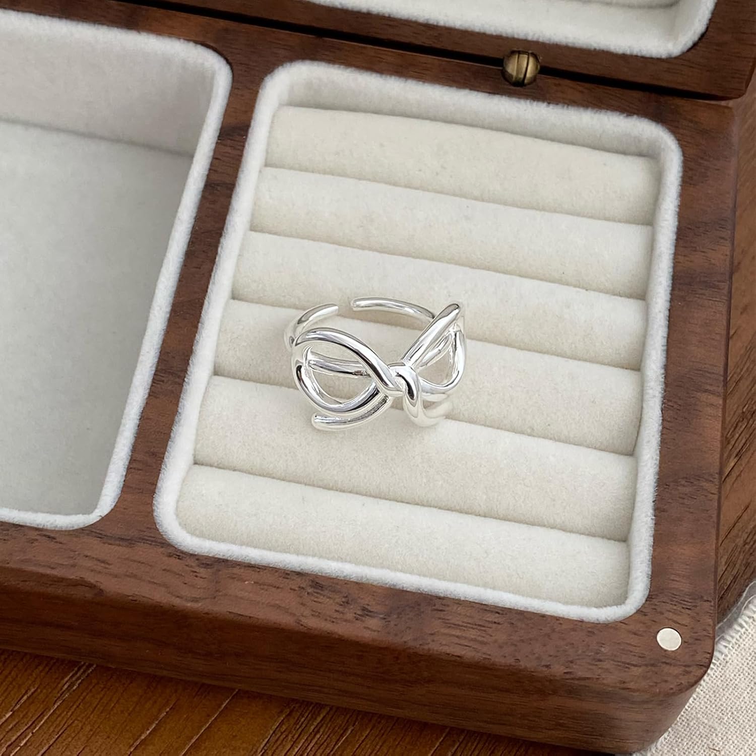 Silver Plated Bow Open End Ring,Skeleton Open Adjustable Ring,Minimalist Rings For Women - Image 4