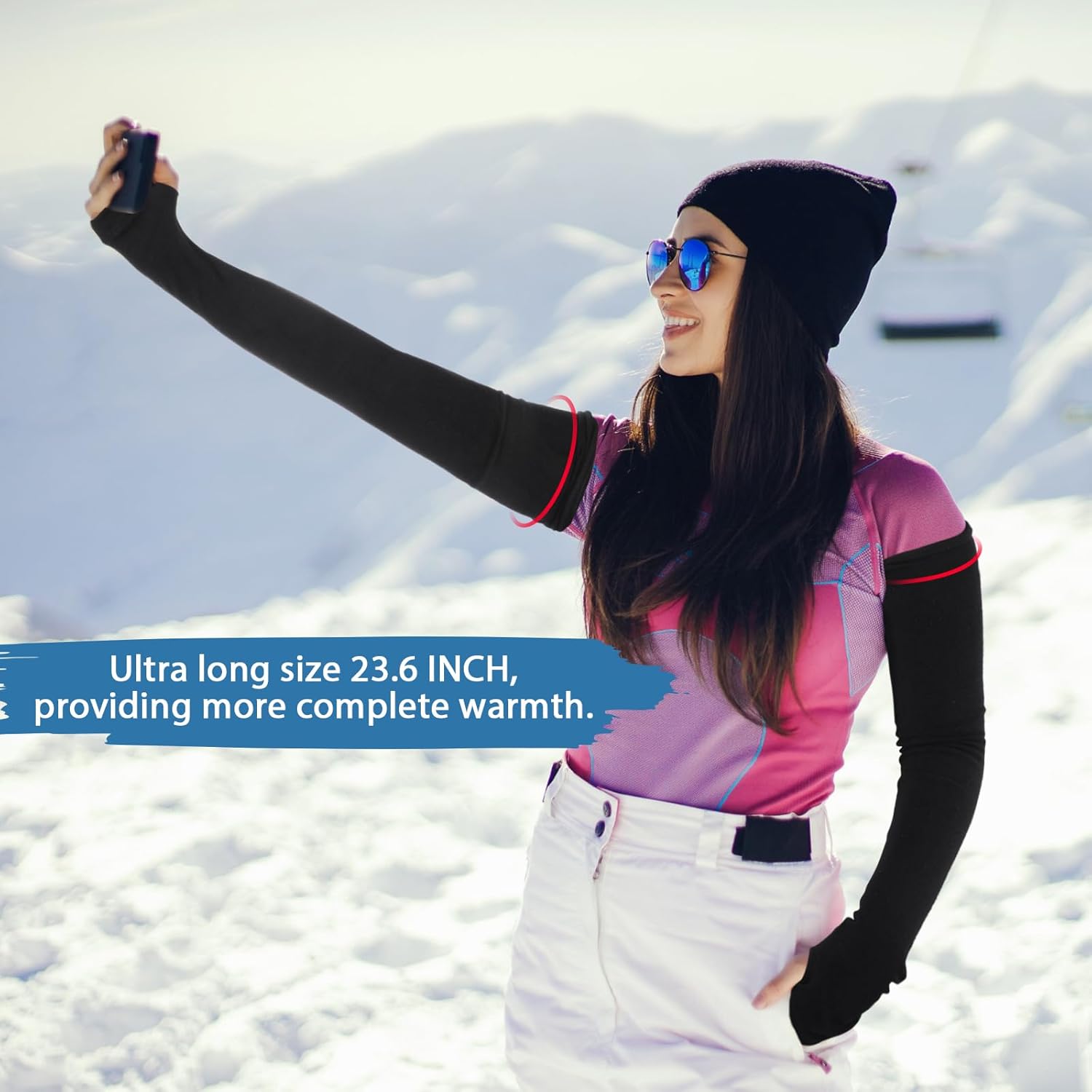 3 Pairs Arm Warmer Fingerless Gloves for Women Winter Cotton Thermal Arm Sleeves with Thumb Hole, 23.6 Inch - Image 4