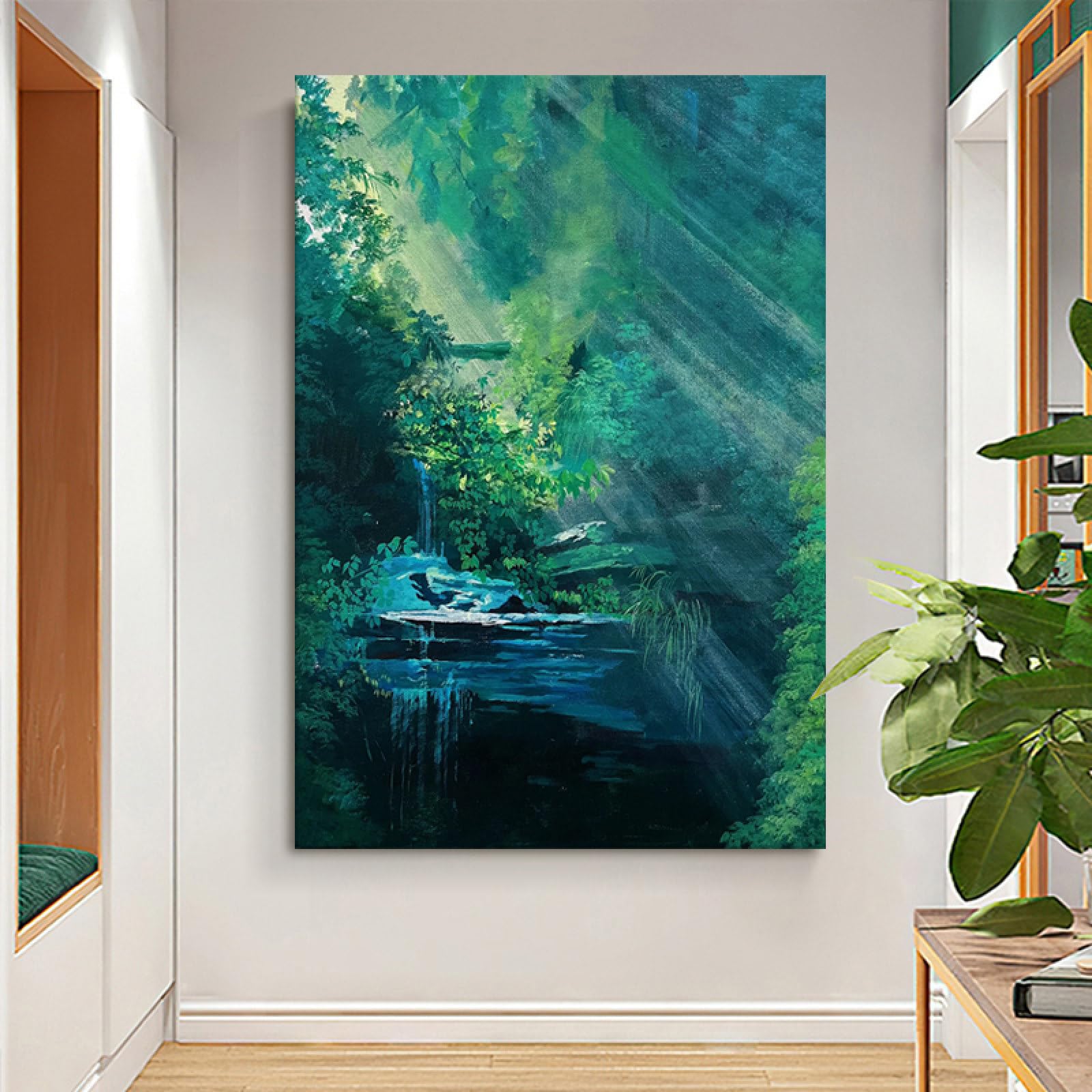 Amazon.co.jp: アート 手描き油絵 - 緑の森の風景テクスチャ モダンな  