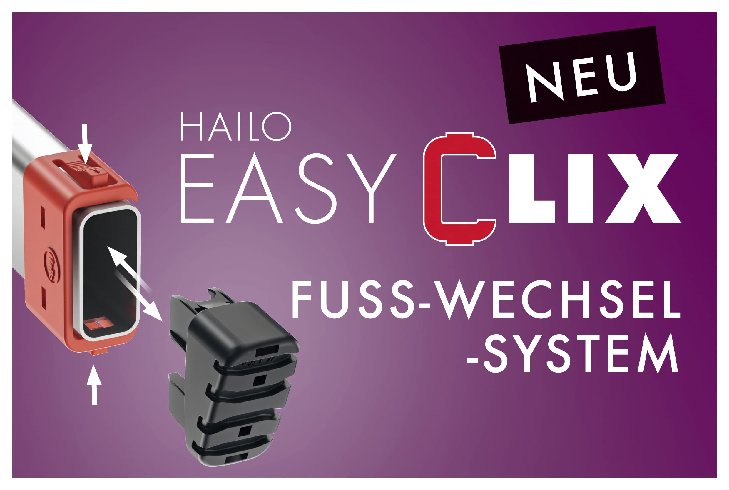 Hailo EasyClix Wechselfüße Living Größe L, Wechselfuß-Set für Hailo Stehleitern, Leiter-Zubehör, einfach zu wechseln, rutschfester Stand, schützt empfindliche Böden vor Kratzern, aktuelle Ausführung