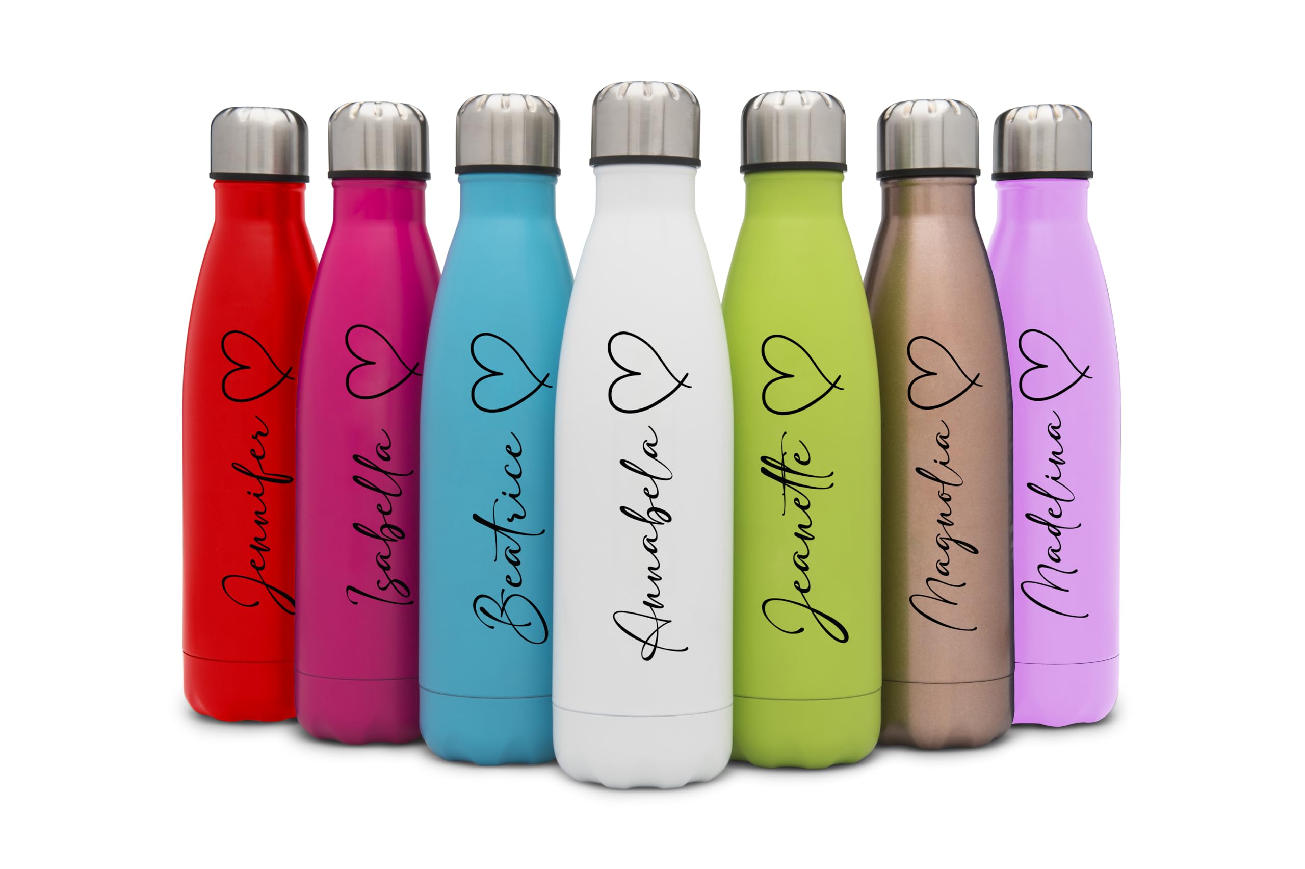 Personalised Water Bottles Stainless Steel Thermal Printed Heart - Custom Water Bottles for Women and Kids - Insulated Water Bottle with Name - 500ml - Birthday Present, Teacher Gift (Gold)