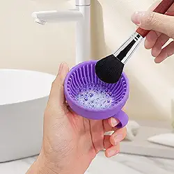 Generic Limpador de pincéis de maquiagem de silicone, tigela de escova, ferramenta de lavagem portátil, limpador de pincéis cosméticos (roxo)