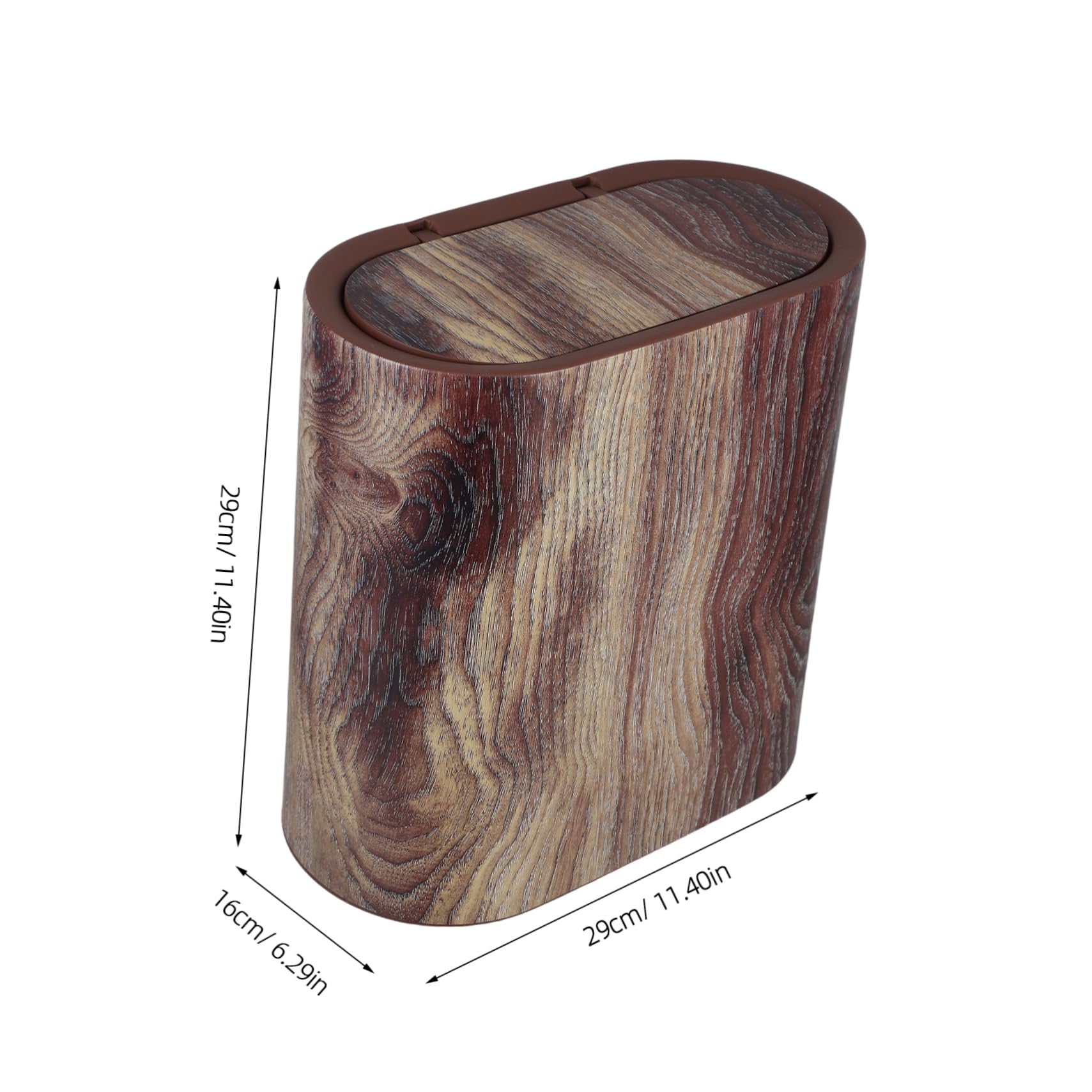 KOMBIUDA Papelera de Plástico Marrón con Veta de Madera y Tapa, Diseño Delgado y Elegante para Baño y Oficina, Fácil de Limpiar y Uso Prolongado