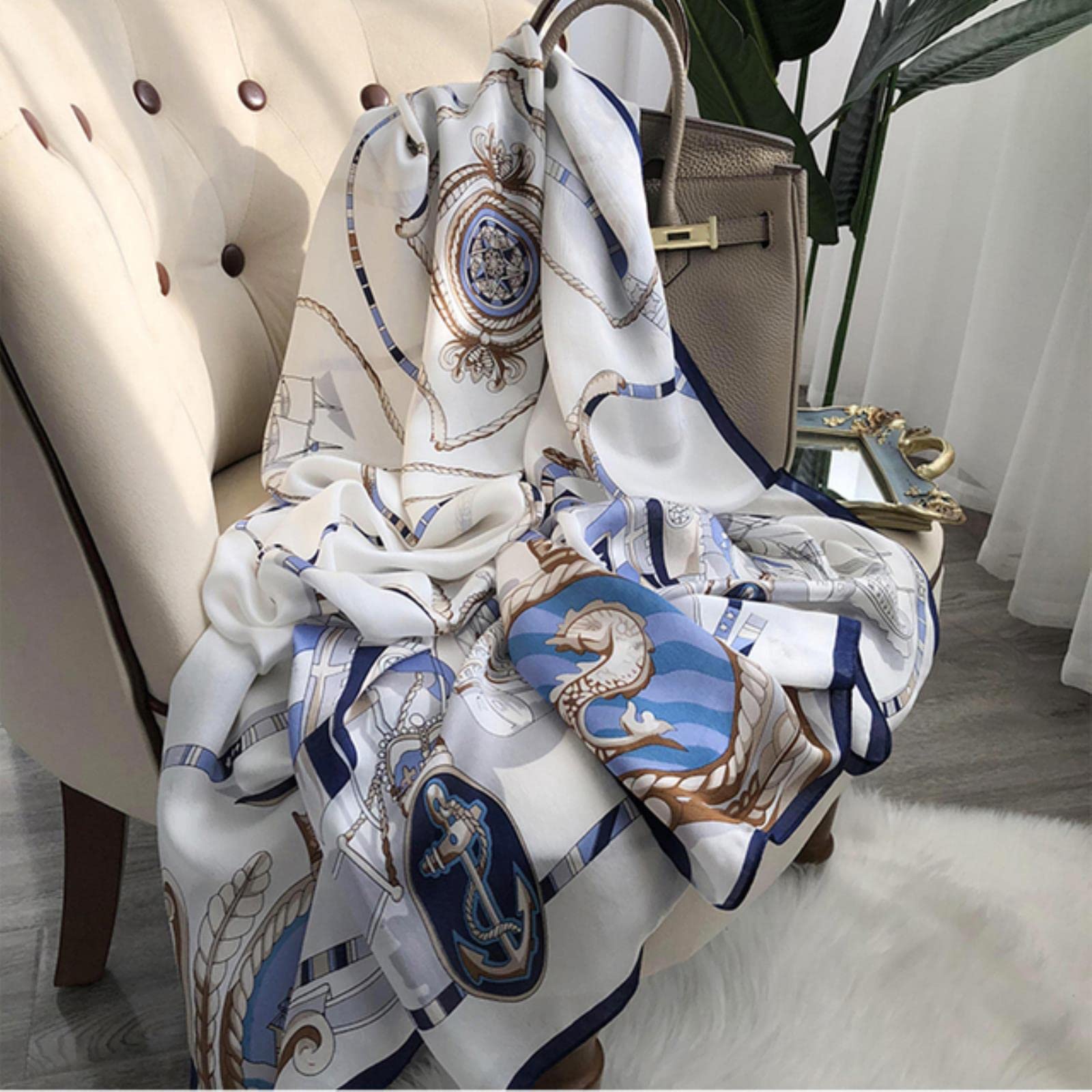 MBU Women Silk Winter Scarf Luxury Design Print Lady Beach Shawl Scarves Fashion Smooth Foulard Female Hijab