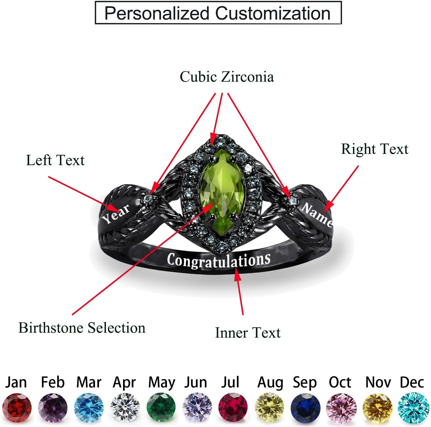 Customizable Class Rings for High School and College Graduates,Graduation Ring Personalized,925 Sterling Silver/10k/14k/18k Birthstone Class of 2025 Ring, Graduation Jewelry Gifts