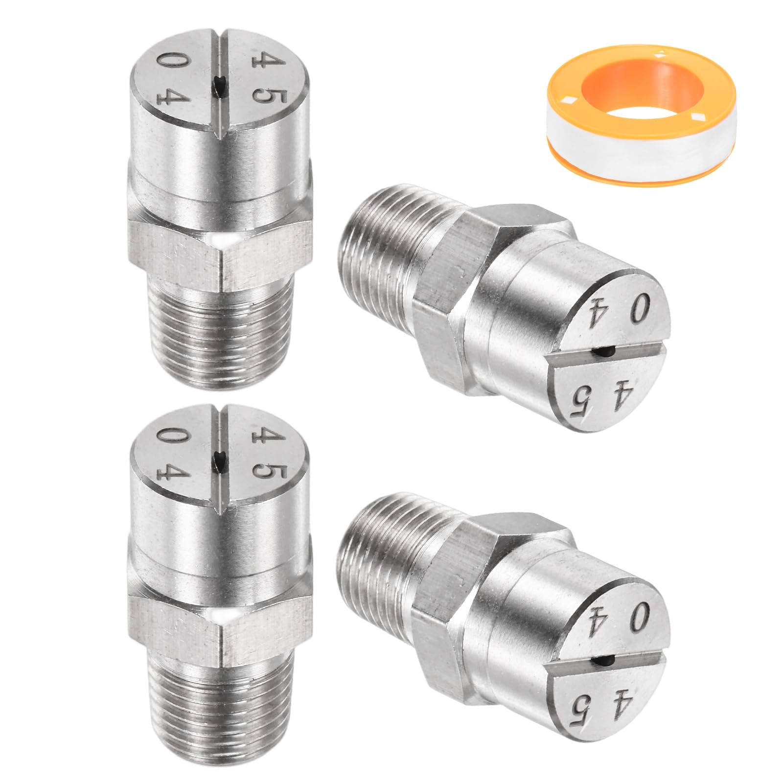 TIXIPEM 1/8" BSP Male 45 Degree Flat Fan Spray Tip [5PCS] - Pressure Washer Nozzles Cleaner Nozzle with Sealing Tape Used for Water Guns - [Stainless Steel-1.3MM Orifice]