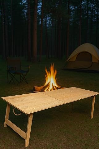pratikoutdoor Katlanır Sabit Ayaklı Kamp, Piknik ve Bahçe Masası 70x150 cm - Ham Naturel Renk