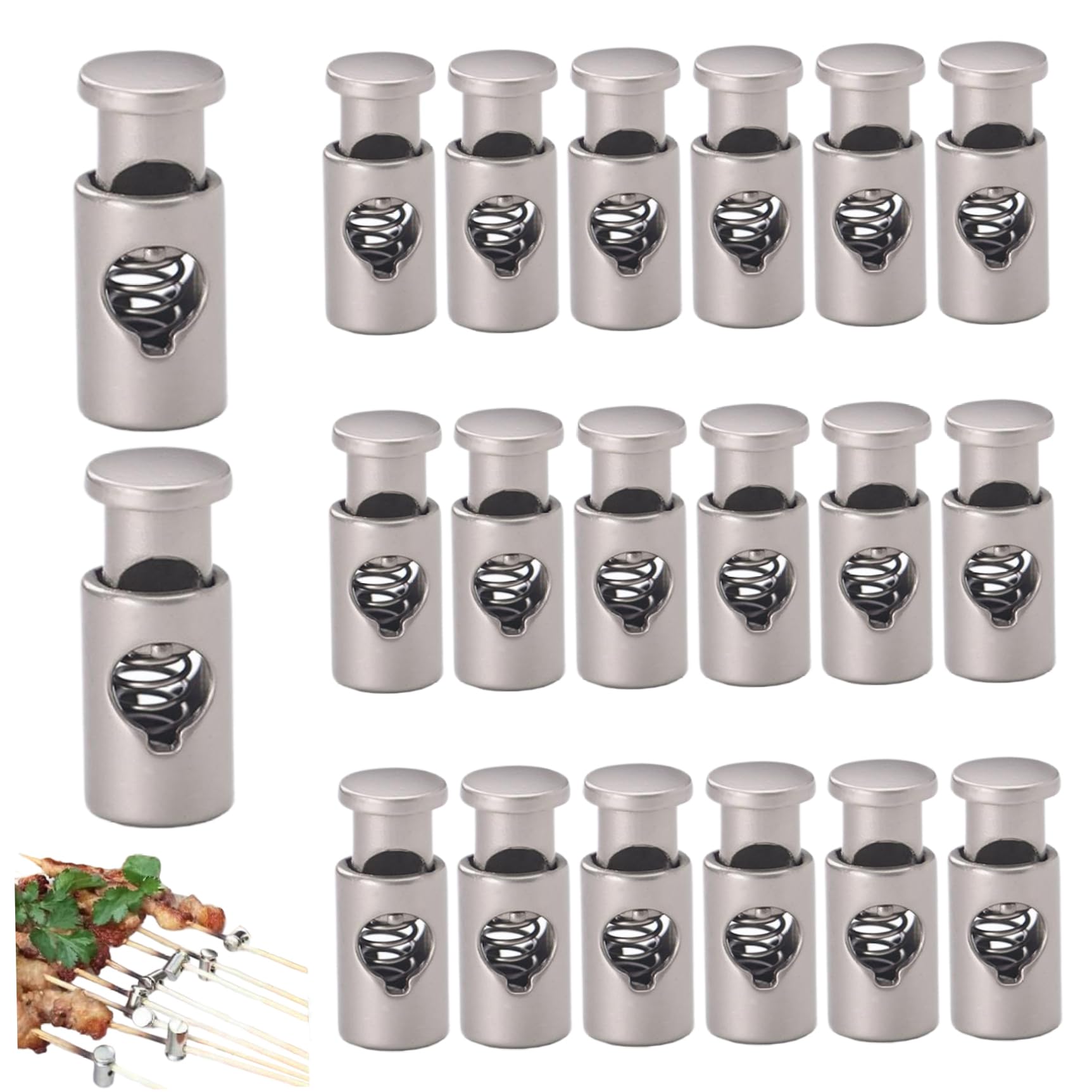 Hbbgdiy Bbq Skewers Clamps 20Pcs Spring-Loaded Bbq Skewer Clamps, Cylindrical Metal Kabob Racks With Non-Slip Clips For Secure Grilling Of Meat & Vegetables