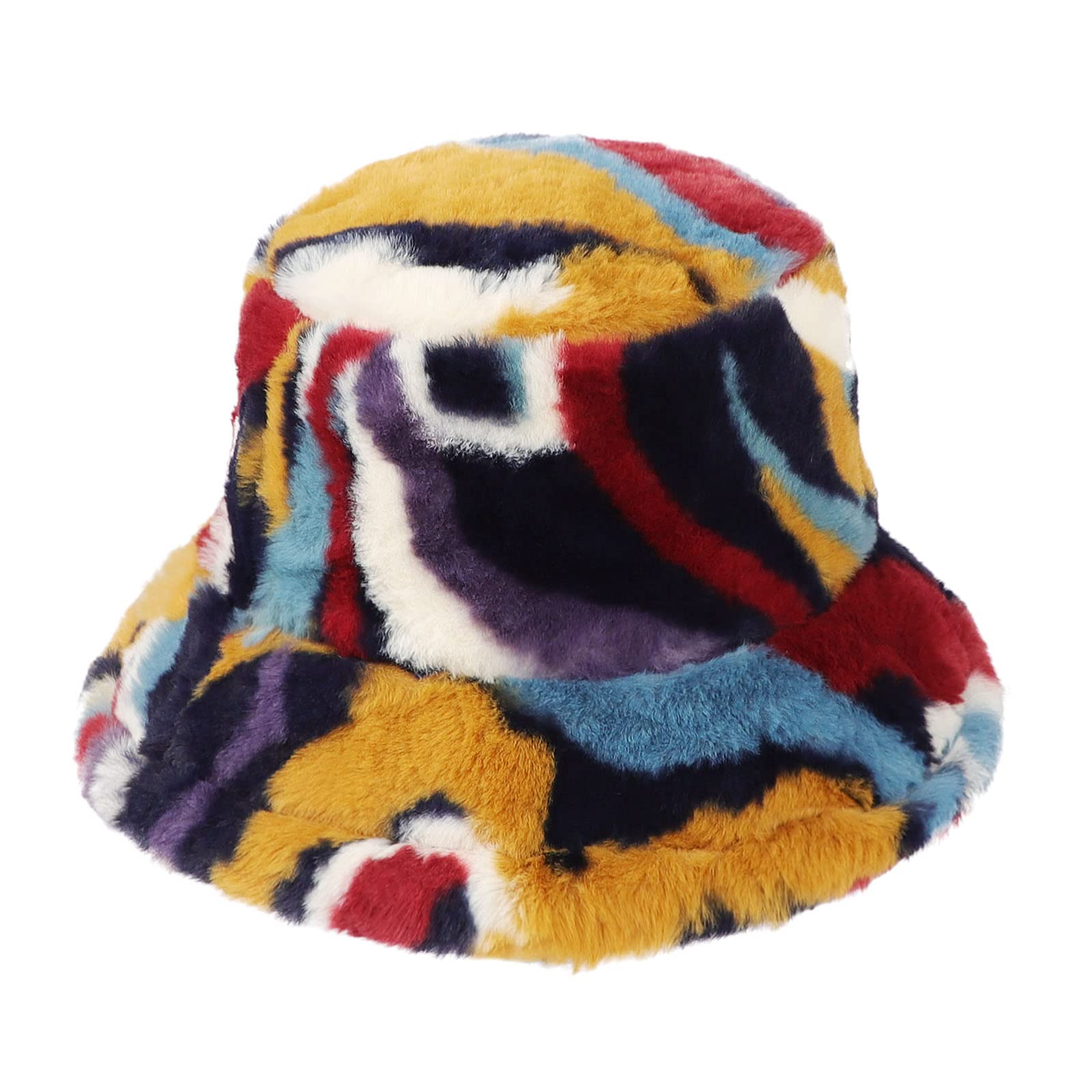 Niceyea Women's Multicoloured 2 Unisex Winter Bucket Hat Fluffy Fisherman Hat Faux Fur Hat Fuzzy Furry Warm Hat Christmas New Year Gift For Men