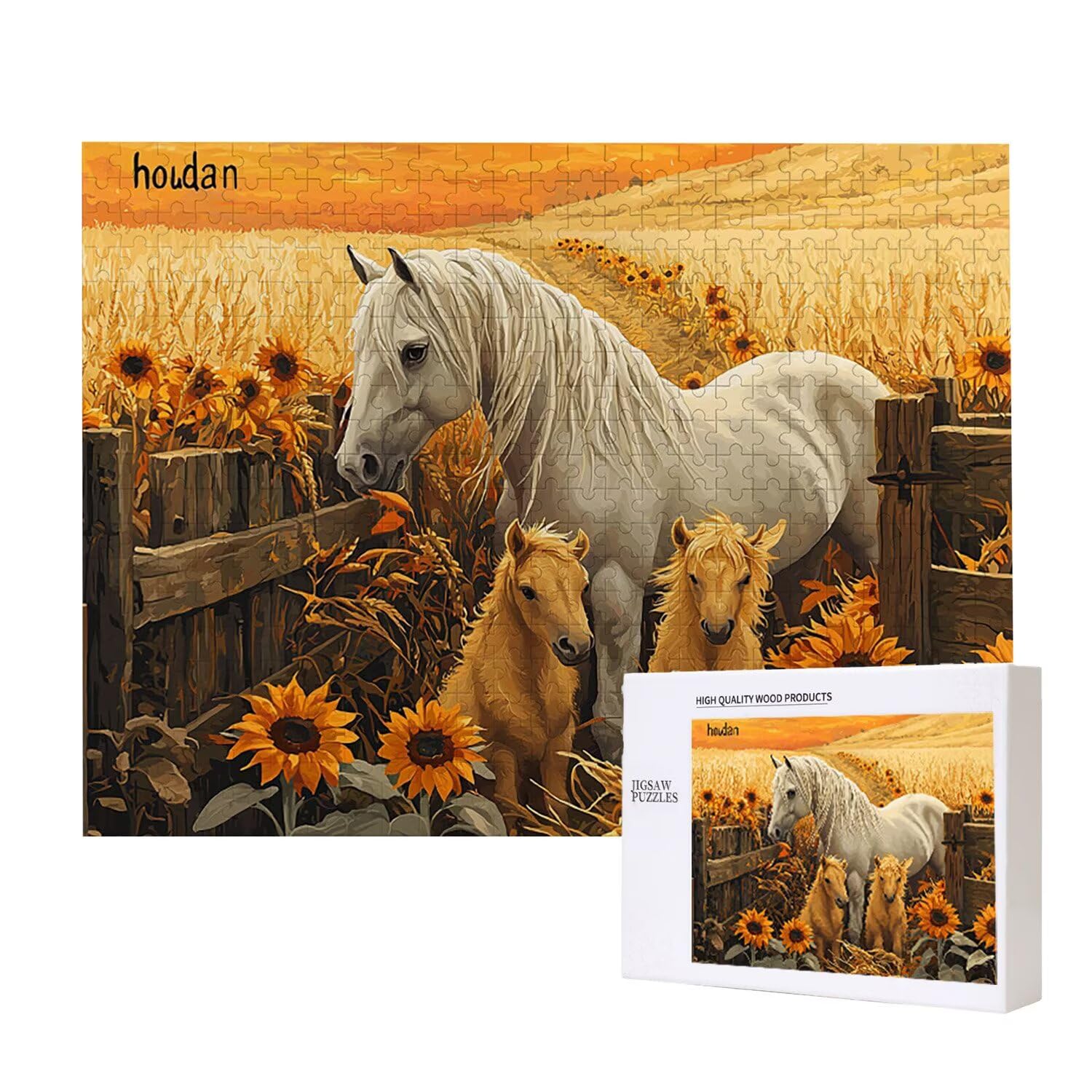 Puzzle de Madera para Adultos 1000 Piezas - Granja Caballo, Obra de Arte de Juego de Rompecabezas para Adultos, Puzzle de Impresión de Alta Definición Multicolor, Pasatiempo Creativo Regalo d-549