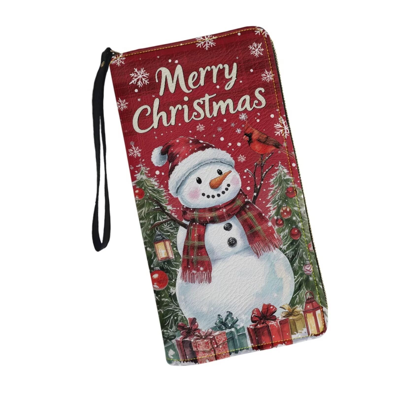 Bulopur Snowman Wallet for Women Zip Around Clutch Purse PU Leather Waterproof Travel Wallet Passport Holder Ladies Handbags Merry Christmas Gifts