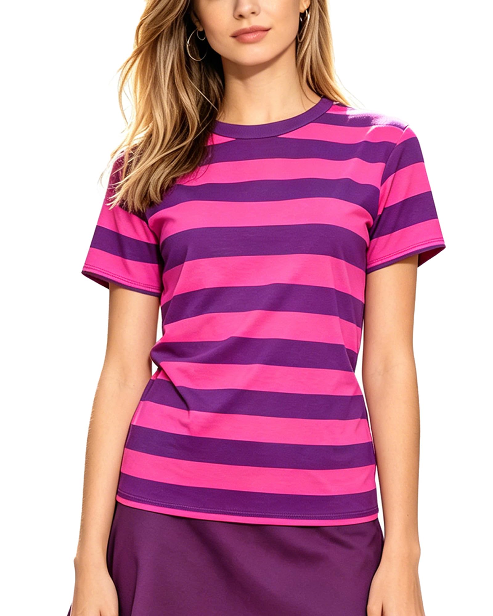 Feclmiyt Women Halloween Cheshire Cat Crop Tops Classic Pink Purple Striped Long Sleeve Crop Tops for Cosplay Theme Party (Purple, XL) — image 1