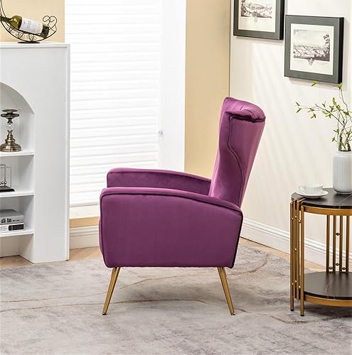 Miniatura 3 de Silla moderna de terciopelo con diseño capitoné para dormitorio, oficina o sala de estar con elegantes patas de metal, sillón de 26 pulgadas de