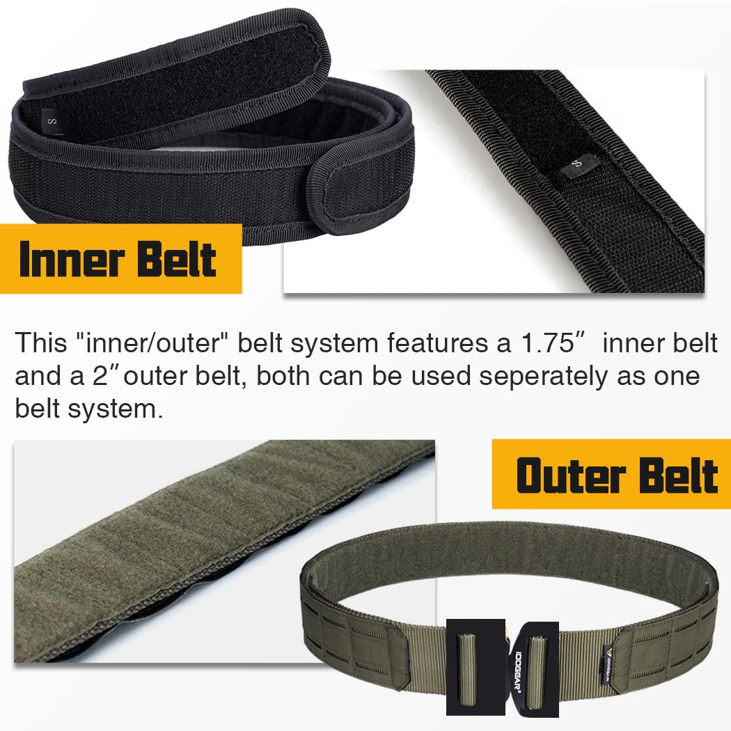 IDOGEAR 2'' Cintura Tattica Militare MOLLE con 1,75'' Cintura Interna Set Cintura Fibbia Metallica Heavy Duty Taglio Laser a Sgancio Rapido Hook-and-Loop