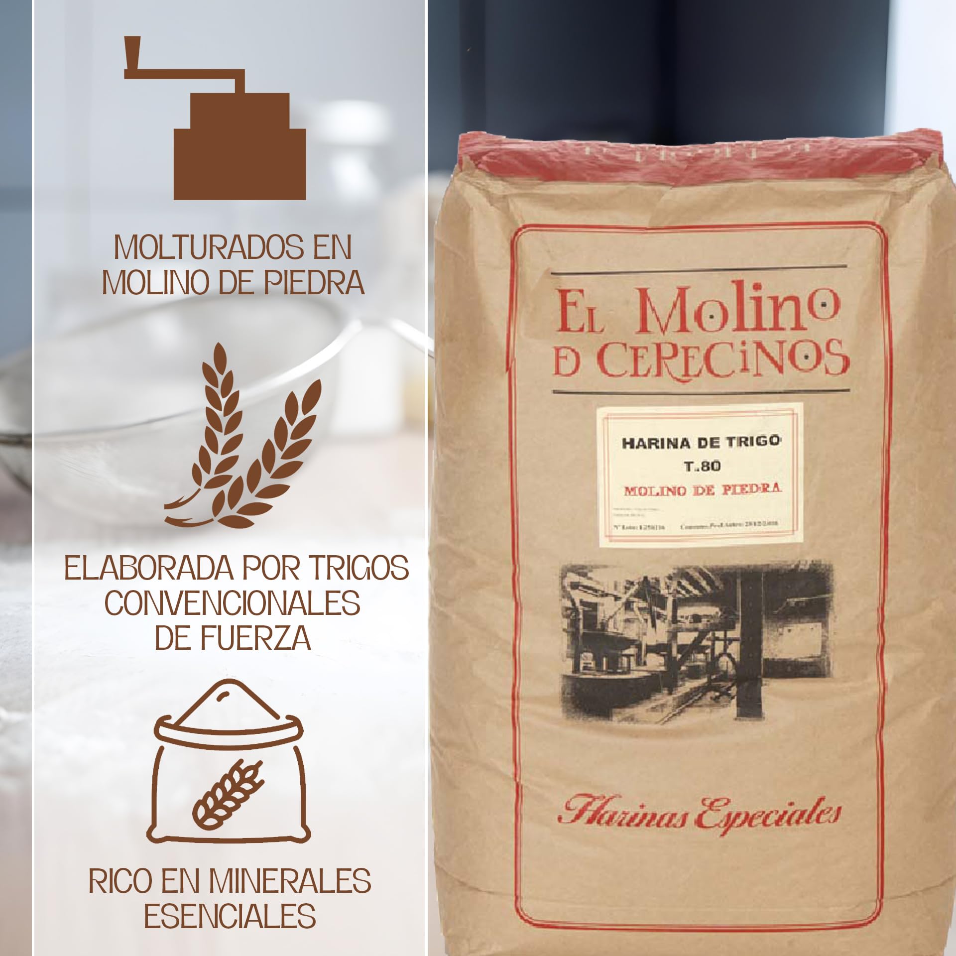 Harina de Trigo T.80 | Molida en Molino de Piedra | Fuerza Panadera W 200-250 | Especial para Pan y Pizza | Para Apasionados del Pan Artesanal | Ofrece Textura Delicada y un Sabor Profundo | 25kg