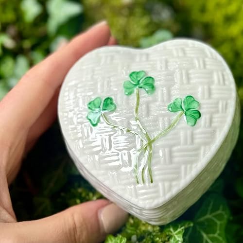 Miniatura 4 de Belleek Kylemore - Caja pequeña para baratijas, almacenamiento decorativo hecho a mano, decoración irlandesa de trébol de porcelana, 3.3 x 4.4