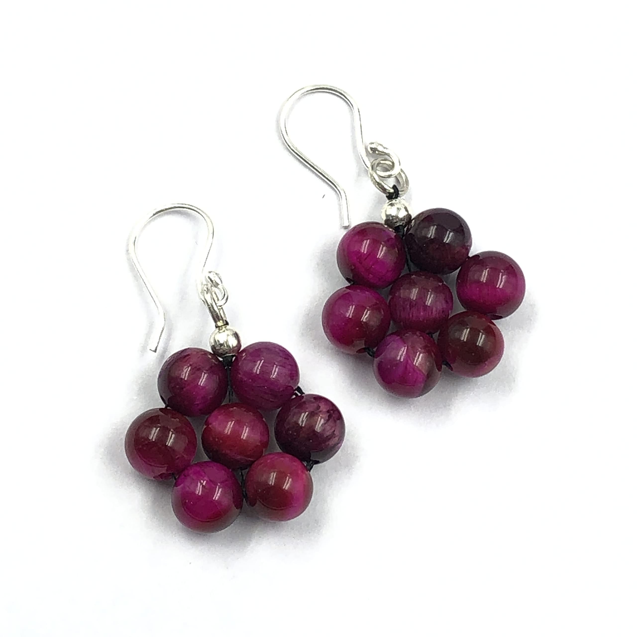 Pink Star Tiger Eye Gemstone 8mm Round Beaded 925 Sterling Silver Jewelry Earring, Stylish Earring For Her, Fine Jewelry, Drop & Dangle Earring, Handmade Impressive Jewelry, Girl's