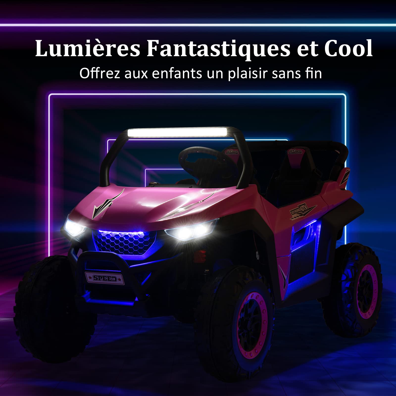 COSTWAY Voiture Electrique Enfant 12 V avec 2 Places et Télécommande 2,4G, Quad Électrique avec Démarrage Lent pour 3-8 Ans,Vitesses 2-4 KM/H,Ceinture de Sécurité Charge 59KG 118x74x71CM (Rose)