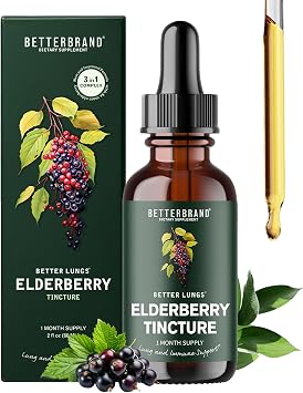 Betterbrand BetterLungs Elderberry Tincture, Natural Immune Support Supplement - Sugar-Free, Non-GMO, Alcohol Free, Vegetarian - 30 Day Supply