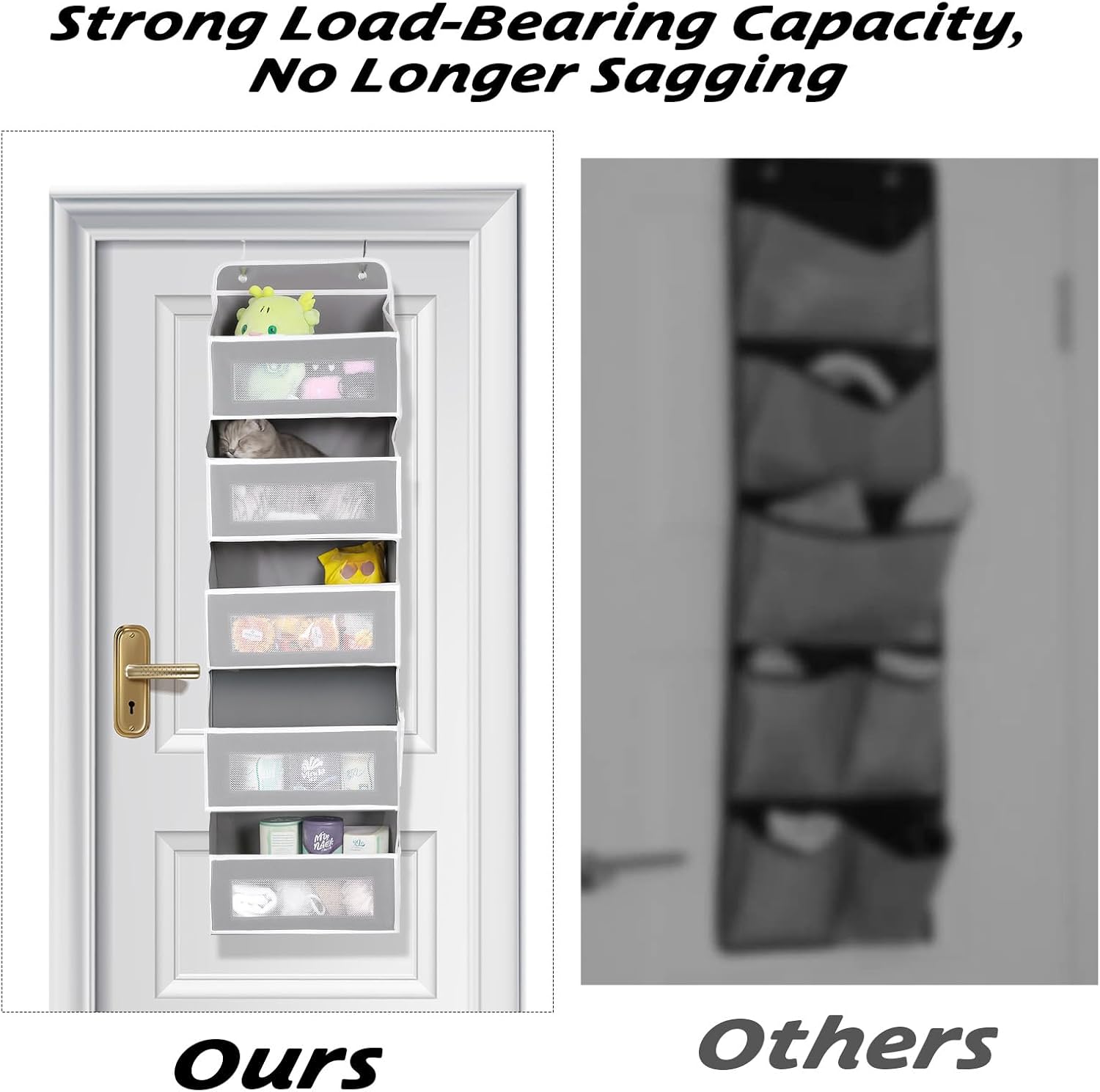 2 Pack Over The Door Organizer, Gray Hanging Storage with 5 Shelves and 10 Mesh Side Pockets, Heavy Duty Closet Organizer for Bathroom Nursery Bedroom Laundry - Image 6